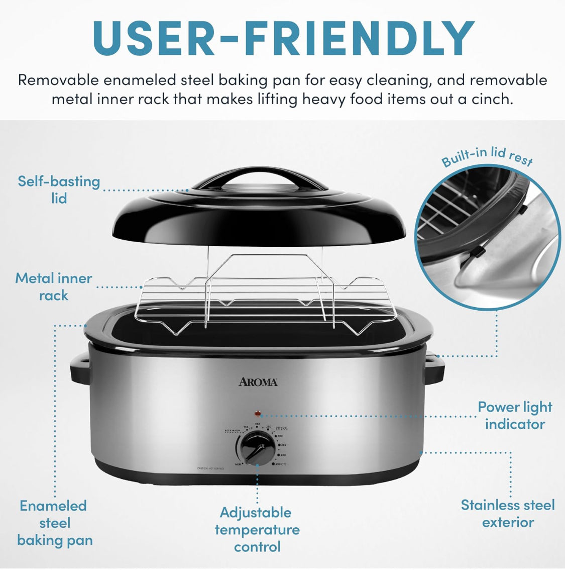 New Other AROMA 22Qt. Roaster Oven With Self Basting Lid, Stainless Steel