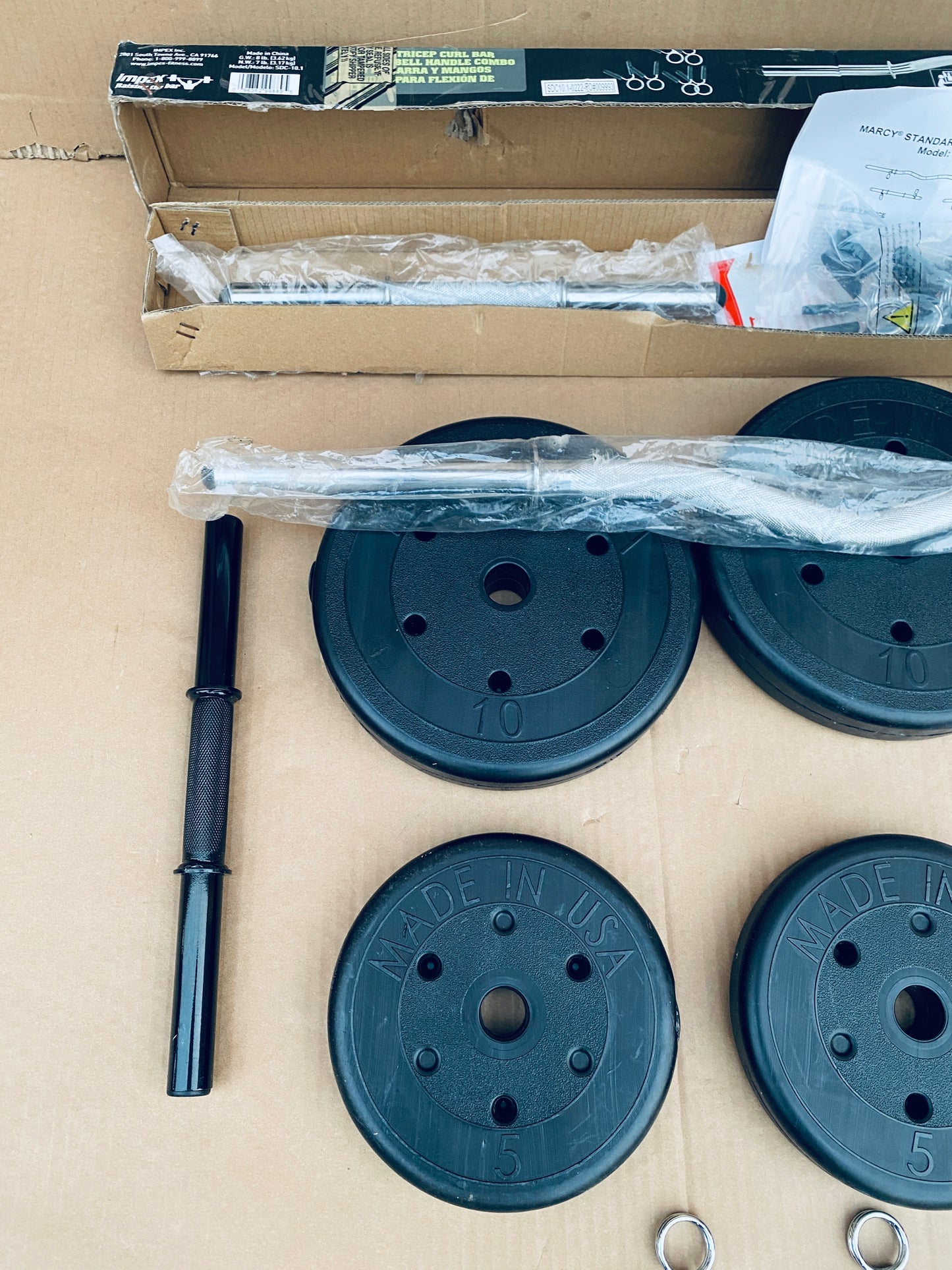 New Other (4) 10lb., (4) 5 lb. Weights, (4) Dumbbell Bars & (1) Curl Bar