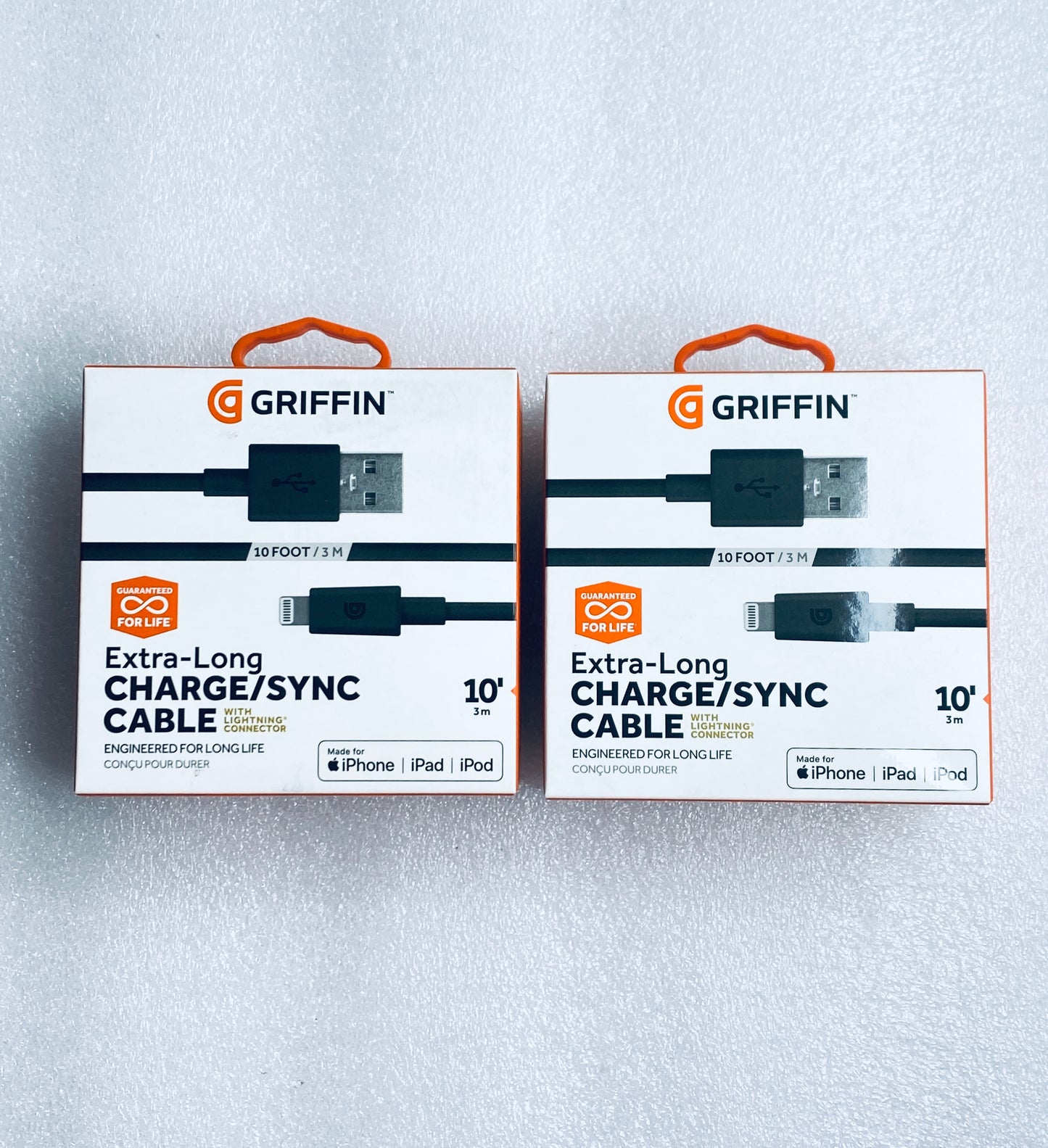 Lot Of 2 - New Griffin 10' Charge/Sync Cable With USB To Lightning Connector