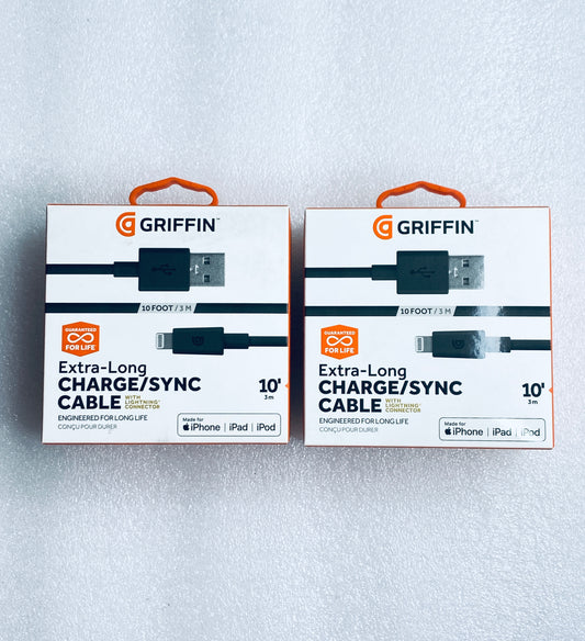 Lot Of 2 - New Griffin 10' Charge/Sync Cable With USB To Lightning Connector