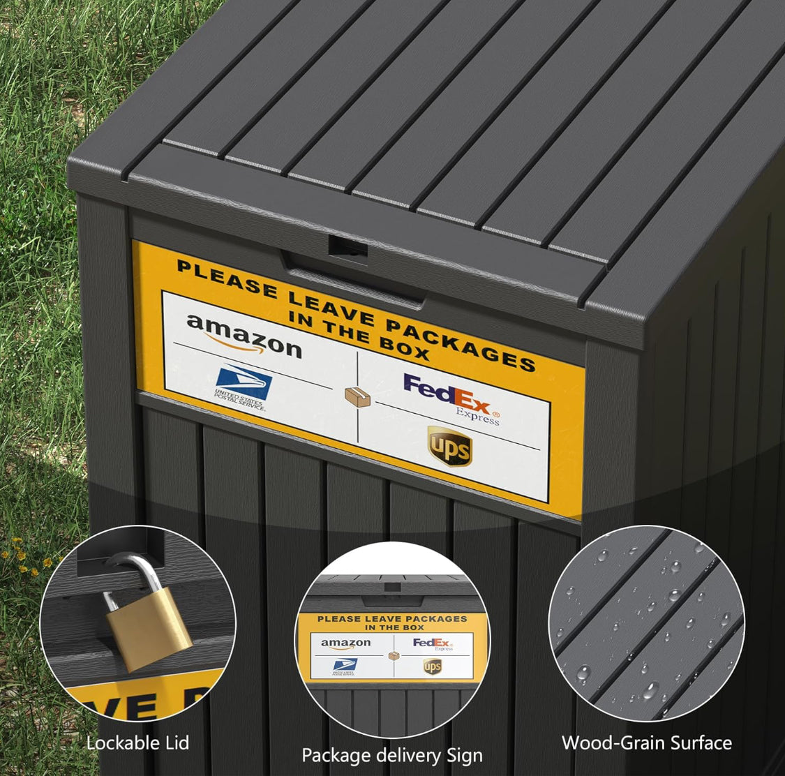 New Open Box LHBGO Outdoor 48 Gallon Lockable Package Delivery Box W/ Sign, Grey