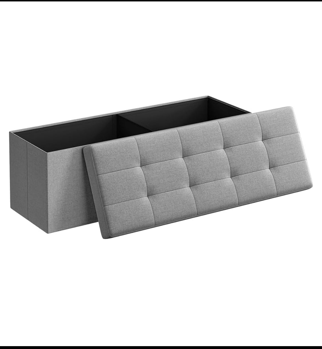 New Open Box SONGMICS 43.3" Folding Storage Ottoman Bench, Light Gray