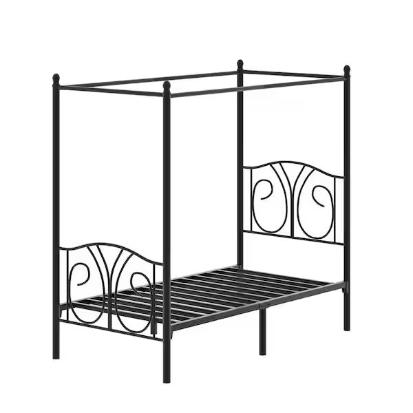 New Open Box Vecelo Twin Metal Canopy Bed Frame With Headboard, Black