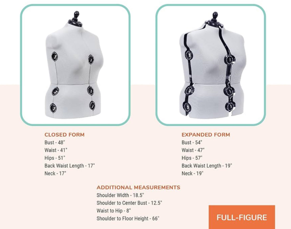 Dritz Twin-Fit Full-Figure Adjustable Dress Form Female Clothing Mannequin