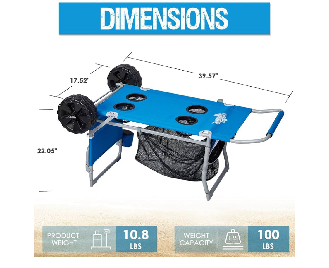 Old Bahama Bay 2-in-1 Folding Beach Cart With Big Wheels For Sand, Blue