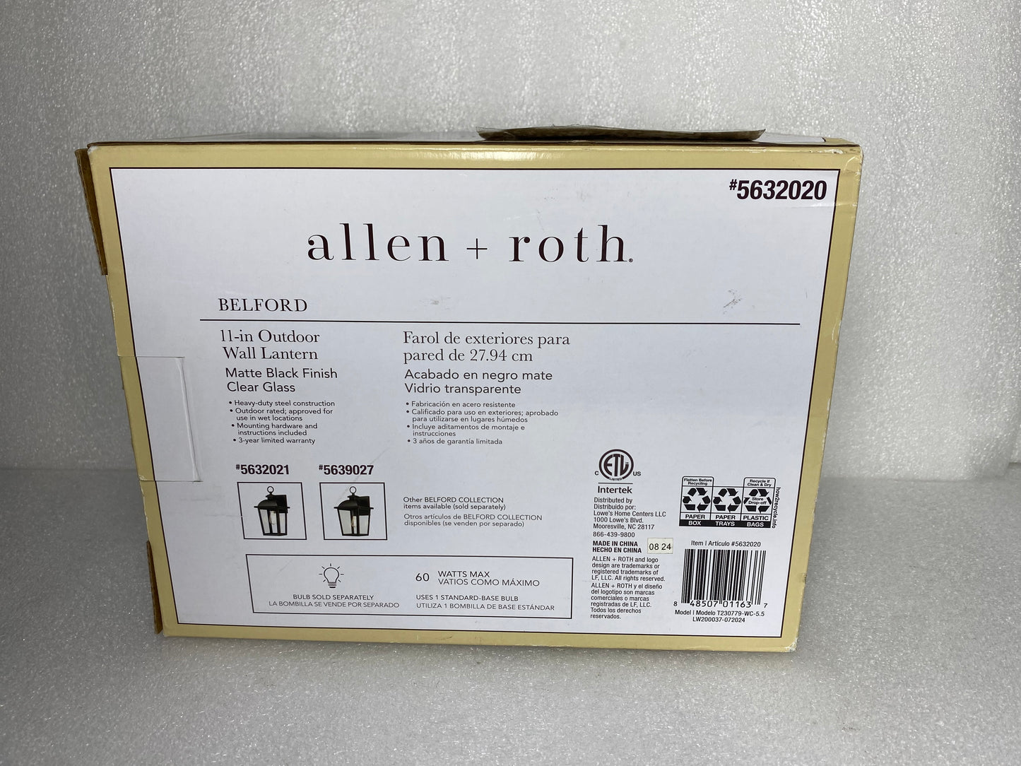 new Other-allen + roth Belford 11.4” H Hardwired Outdoor Wall Light, Matte Black