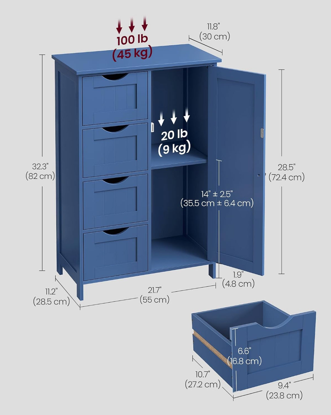 New Open Box VASAGLE 32.3" H Farmhouse Floor Storage Cabinet With 4 Drawers