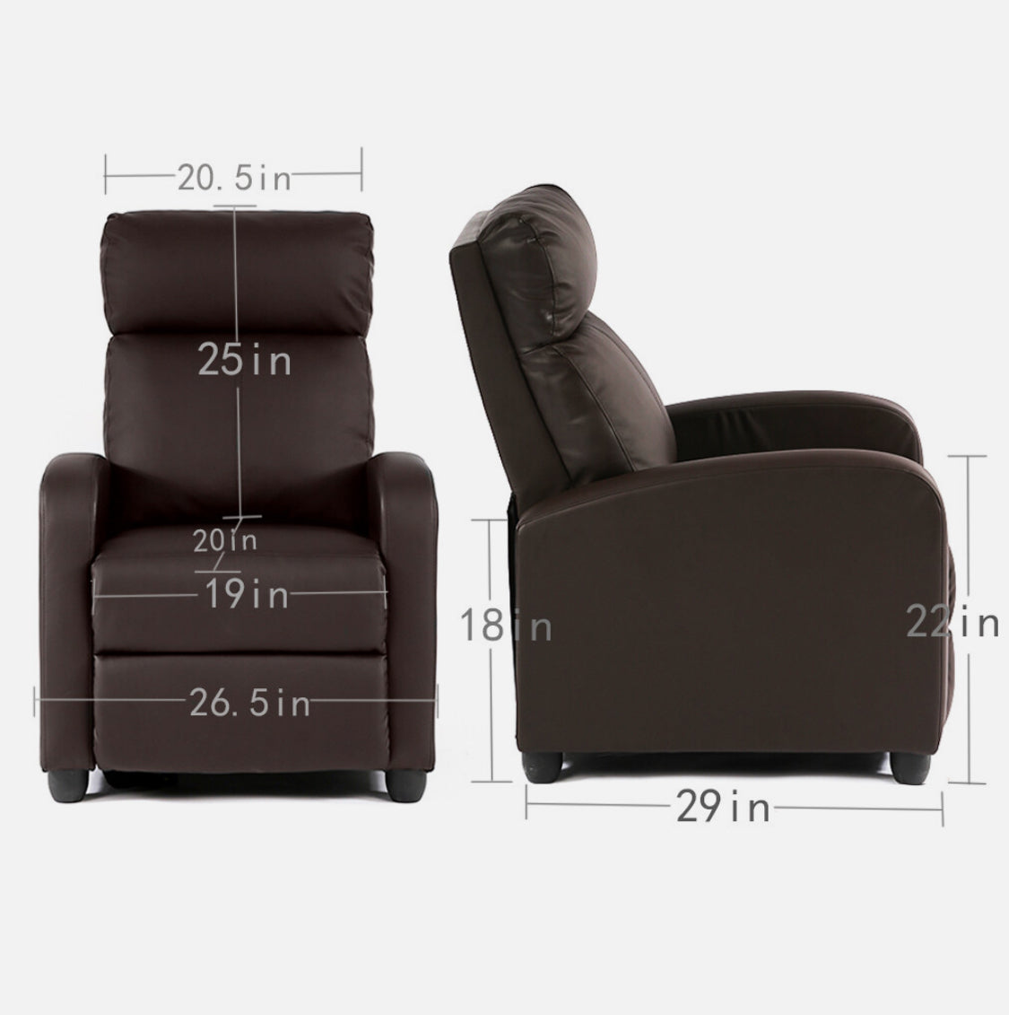 PayLessHere Reclining Sofa Home Theater Chair With Lumbar Support & Backrest
