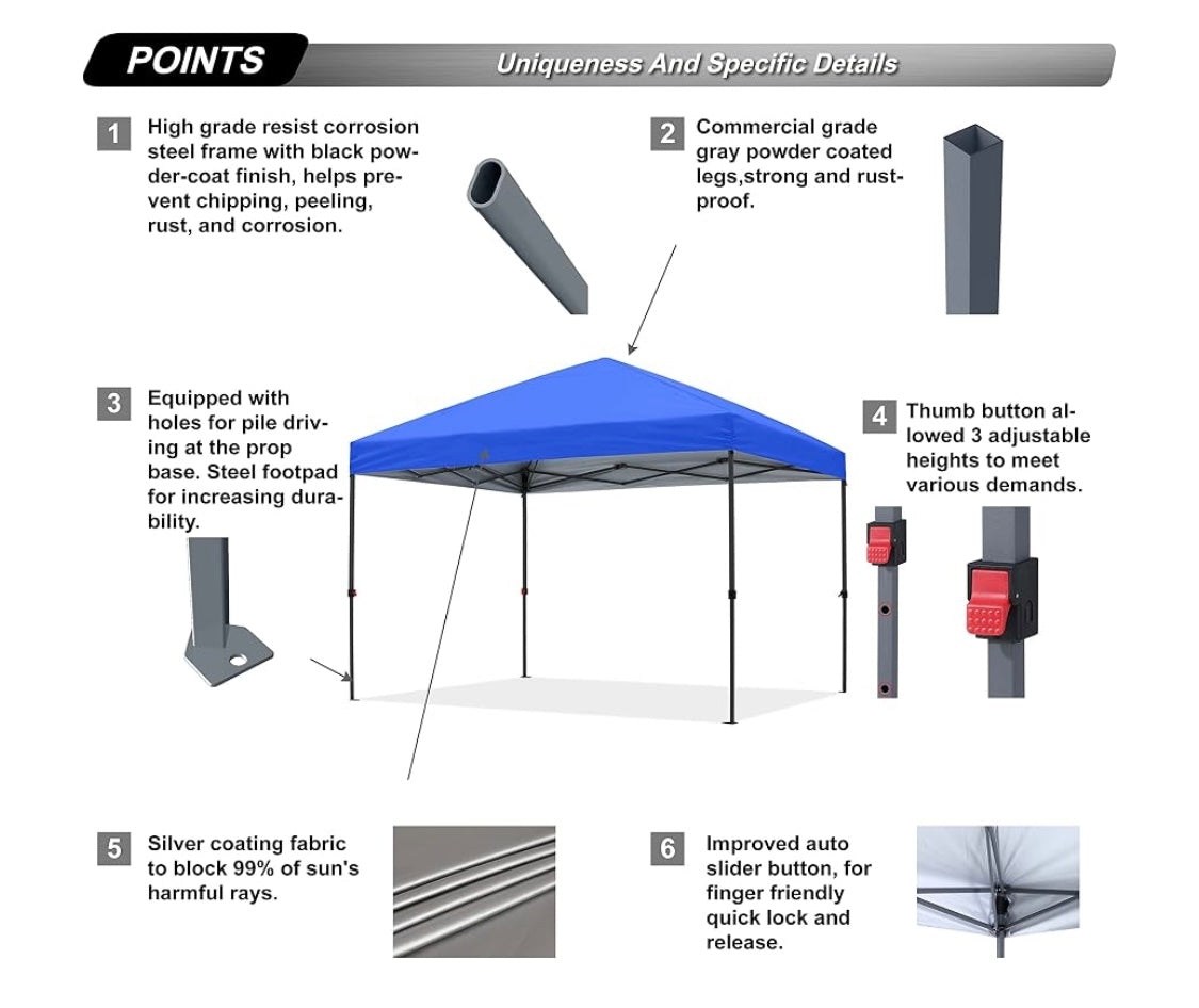New Other ABCCANOPY10’ x 10’ Pop Up Canopy Tent W/ Portable Wheeled Carry Bag