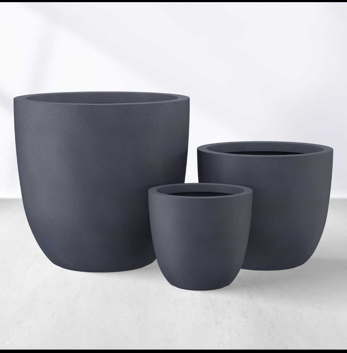 Set Of 3 - New Other Kante 18",14",10" Dia Concrete Round Planters, Dark Gray