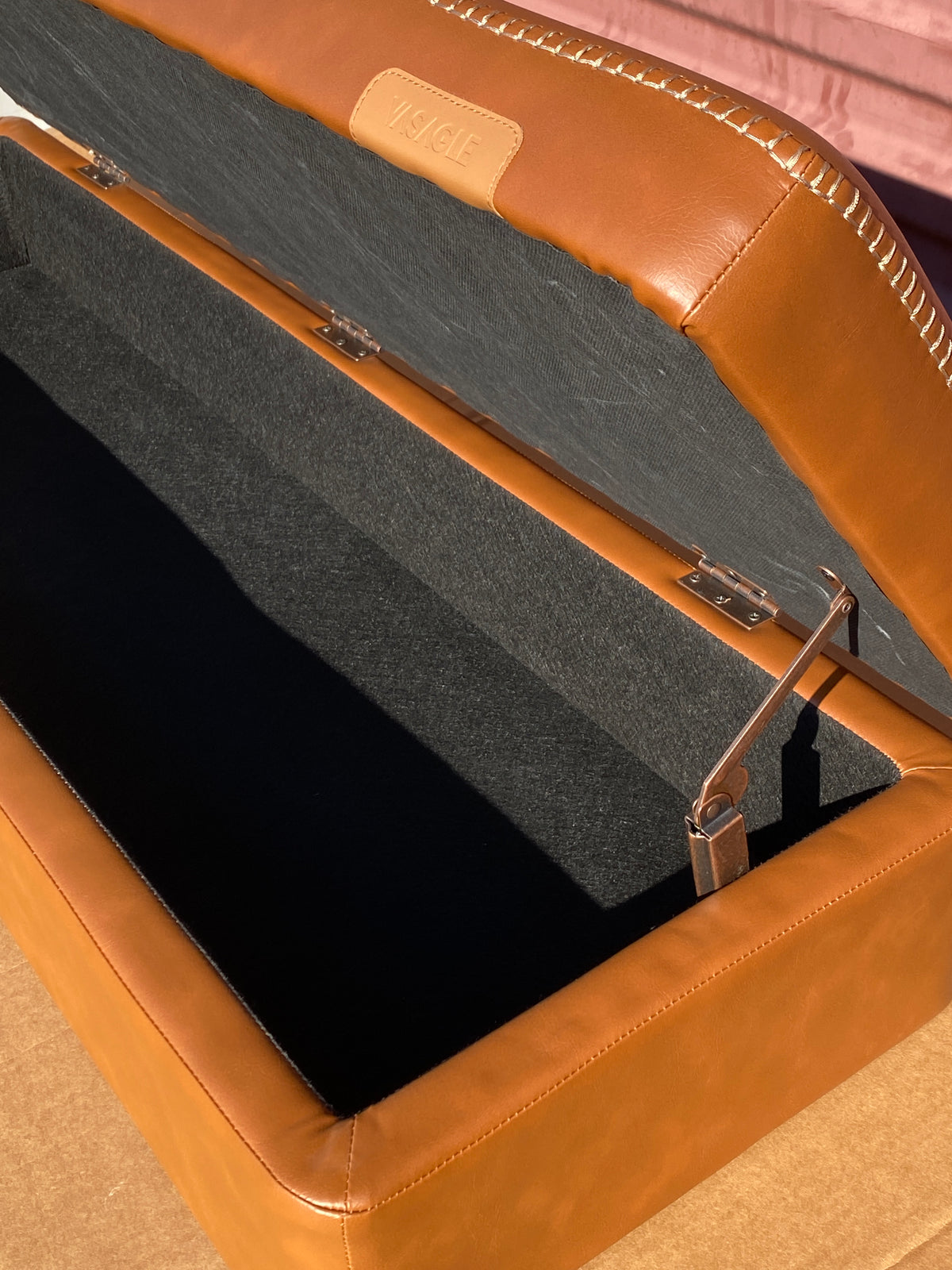 VASAGLE EKHO Collection Storage Ottoman Bench With Steel Legs, Caramel Brown