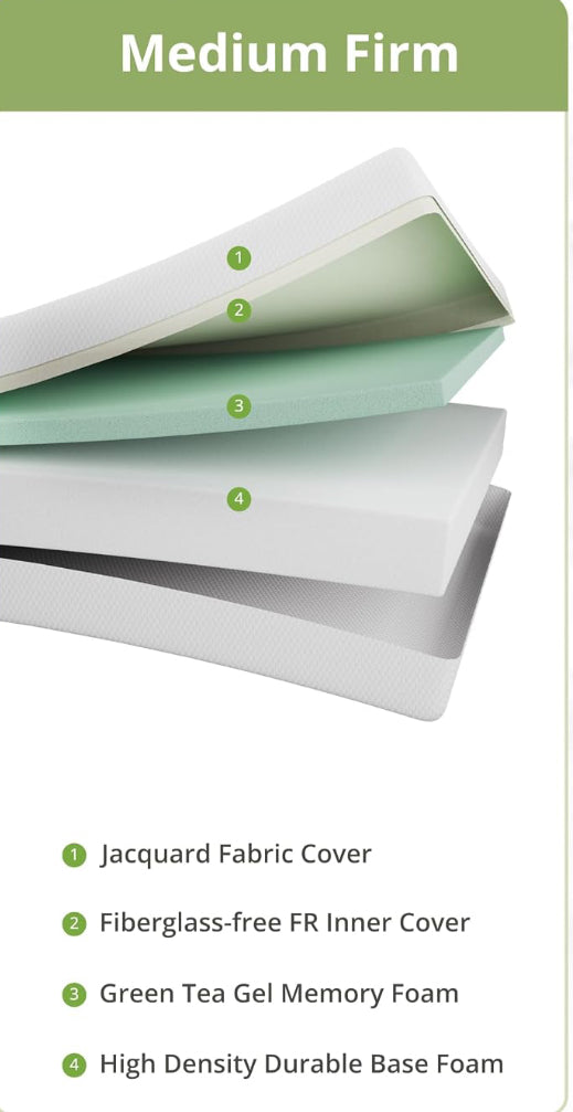 New EGOHOME 10” Full Medium Firm Memory Foam Mattress W/ Cooling Green Tea Gel