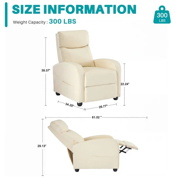 edx Adjustable Recliner Chair Sofa with Vibration Massage Function, Beige