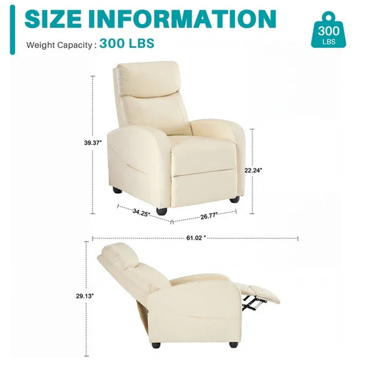 edx Adjustable Recliner Chair Sofa with Vibration Massage Function, Beige