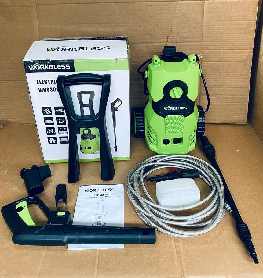 WorkBless 1200 PSI Electric Power Pressure Washer With Angle-Adjustment Nozzle, Green