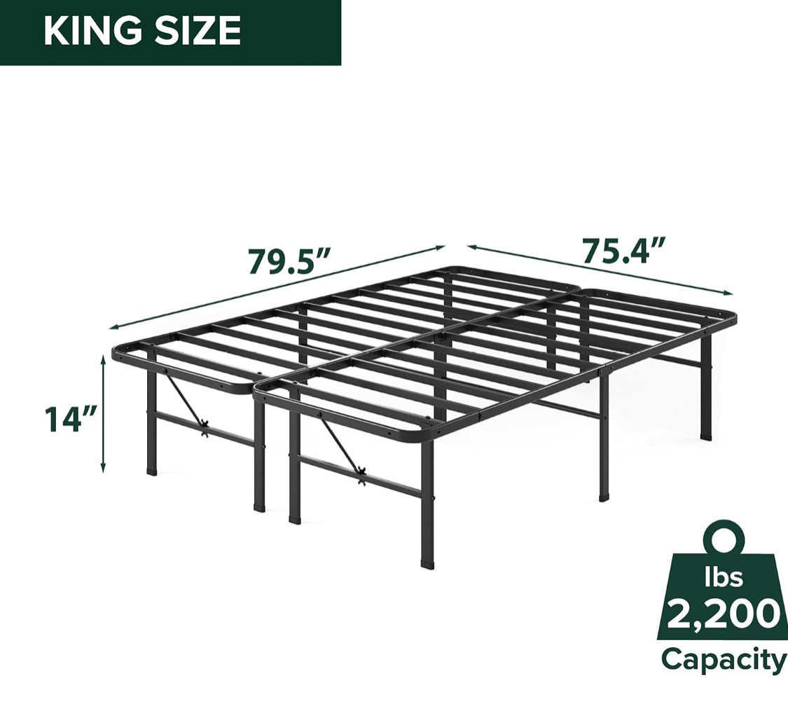 New Open Box Zinus 14 Inch Black Rumi Quick Assembly Metal Bed Frame, King