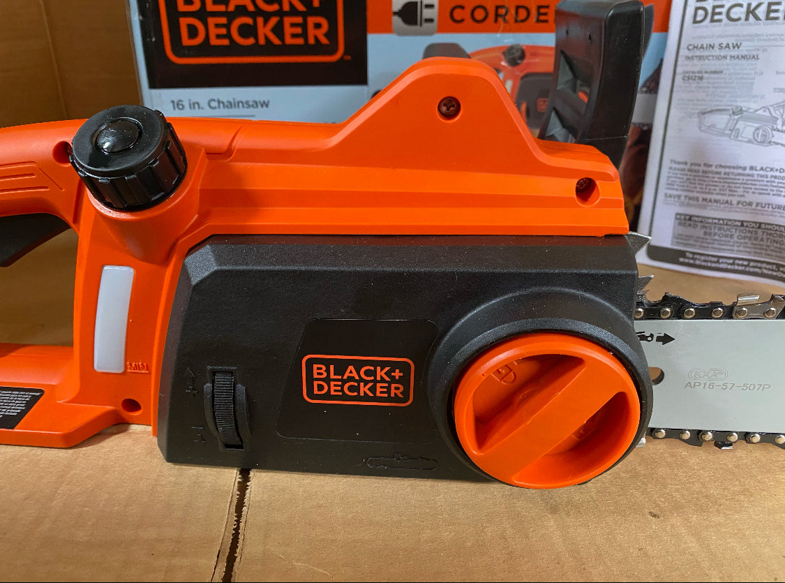 Like New BLACK+DECKER 12 Amp 16 in. Corded Electric Chainsaw, Black/Orange