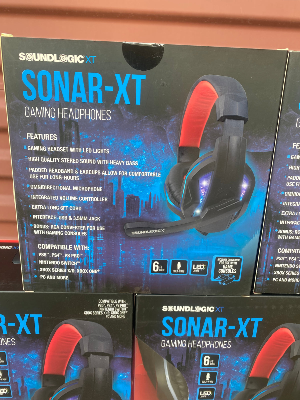 Lot Of 5 - New SoundLogic XT Sonar-XT LED Gaming Headphones With Microphone