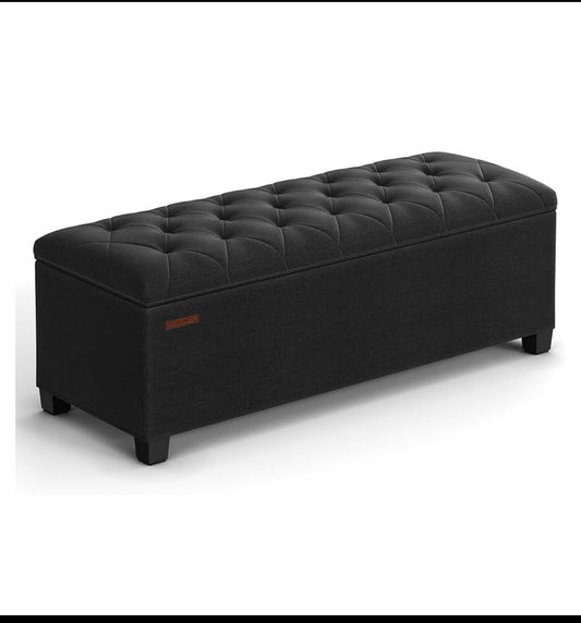 New Open Box SONGMICS 43" Storage Ottoman Bench/Foot Rest With Legs, Ink Black