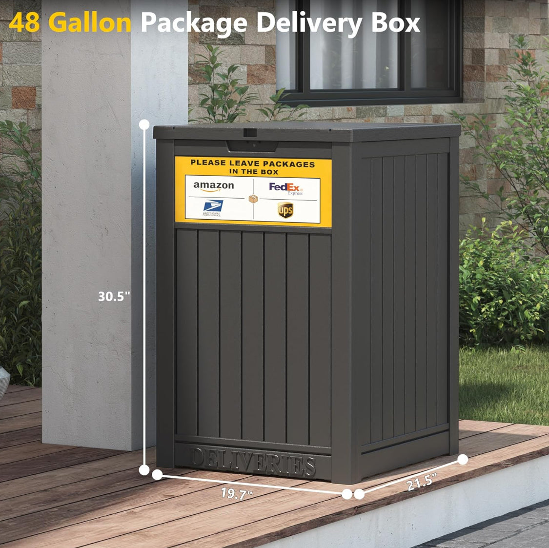New Open Box LHBGO Outdoor 48 Gallon Lockable Package Delivery Box W/ Sign, Grey