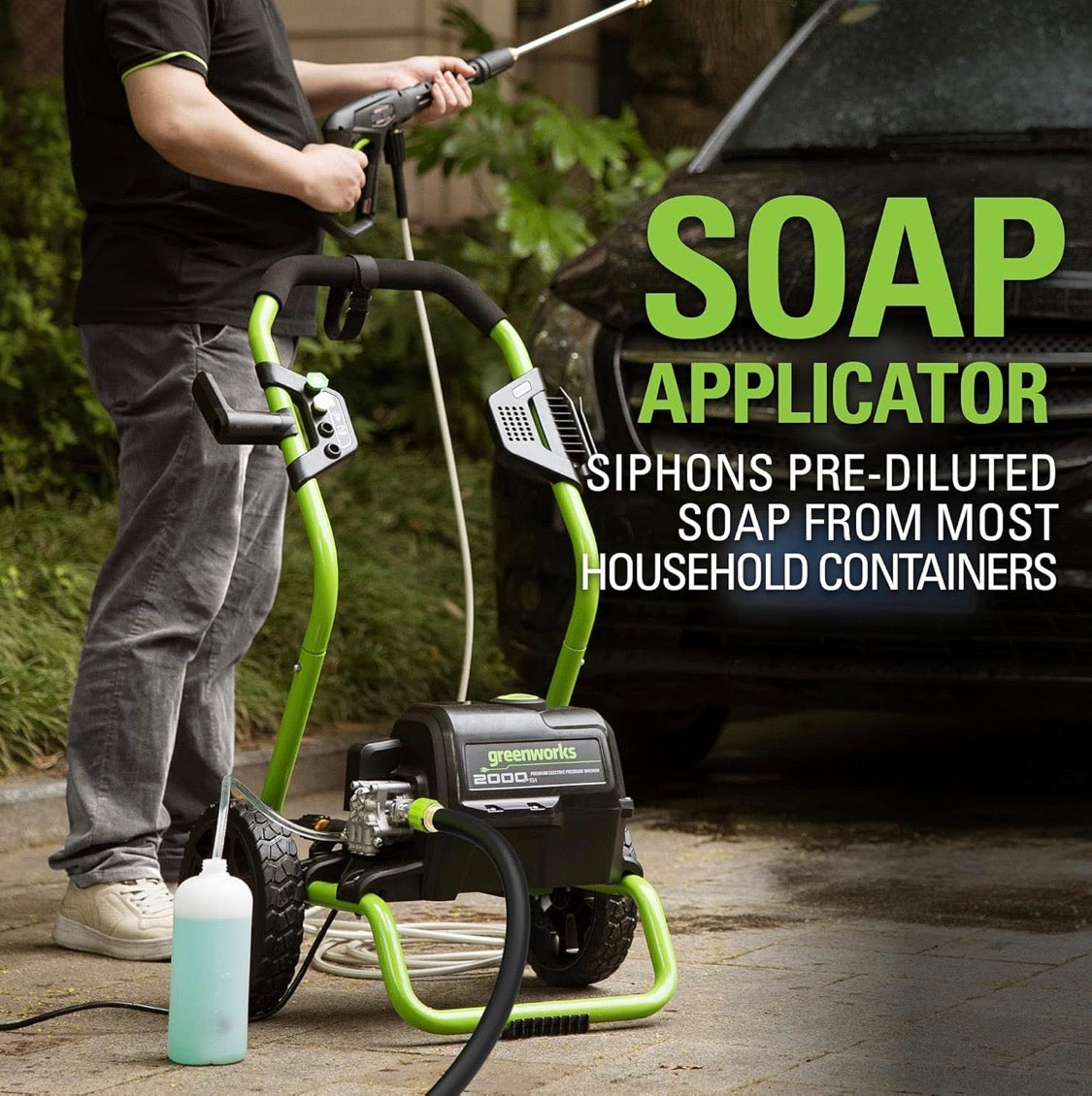 Greenworks 2000 PSI 1.1 GPM Max Electric Power Washer W/ 25°, 40° & Soap Nozzle