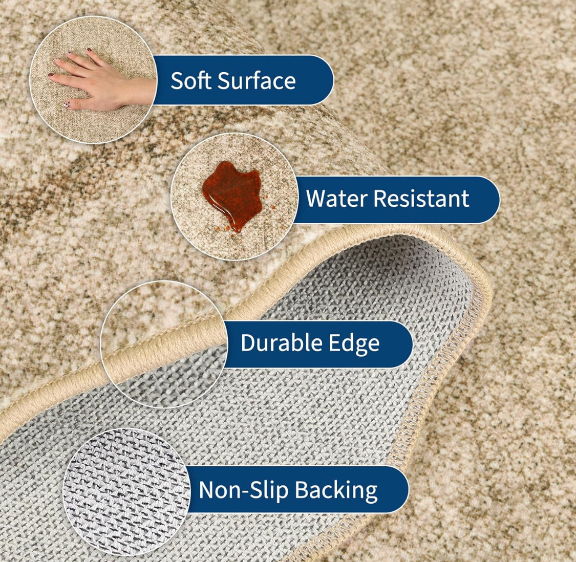 New GarveeHome Scalloped Modern Non Slip & Washable 9’ x 12’ Area Rug, Jute