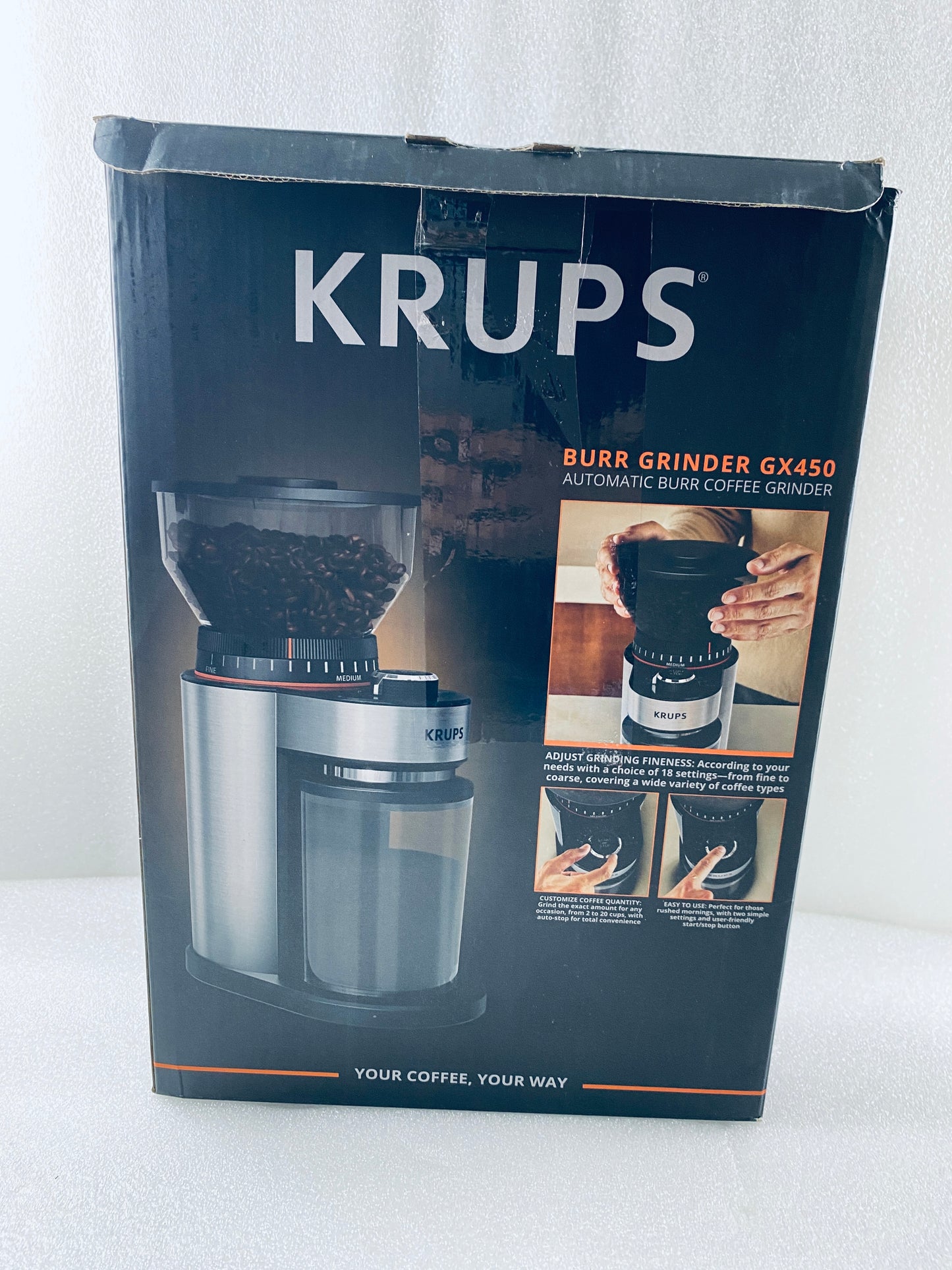 KRUPS Flat Burr Coffee Grinder 18 Settings 2-20 Cups, Black/Stainless Steel