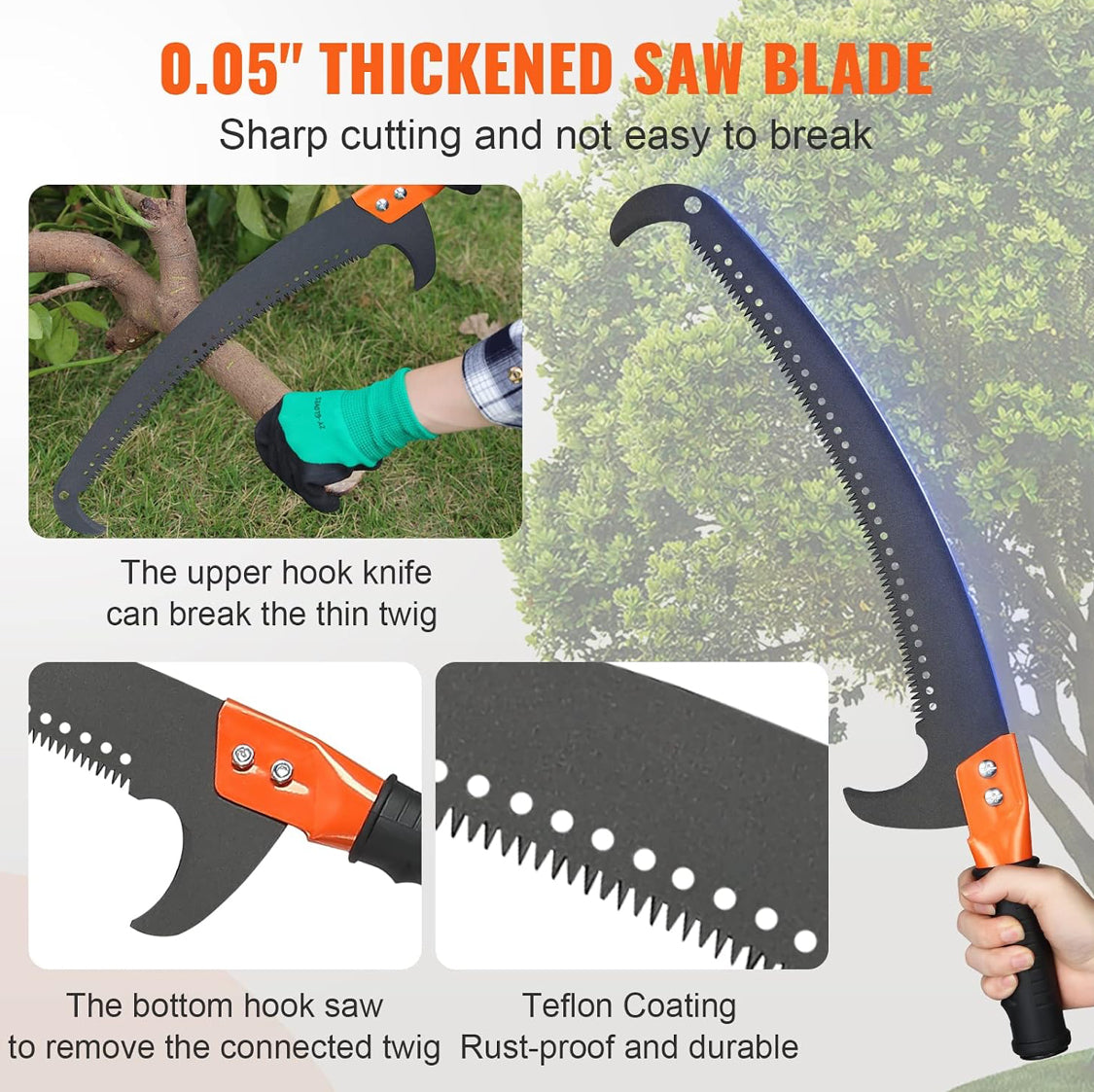 New Other VEVOR 7.3-27 ft Extendable Tree Pruner/Manual Pole Saw, Orange/Black