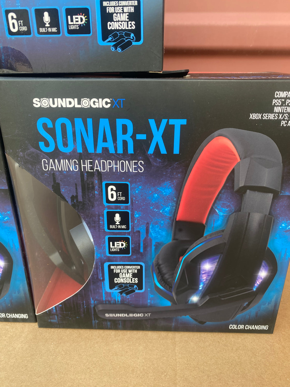 Lot Of 5 - New SoundLogic XT Sonar-XT LED Gaming Headphones With Microphone