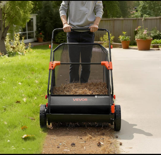 VEVOR 26” Leaf & Grass Push Lawn Sweeper/Collector With 7 cu. ft. Hopper Bag