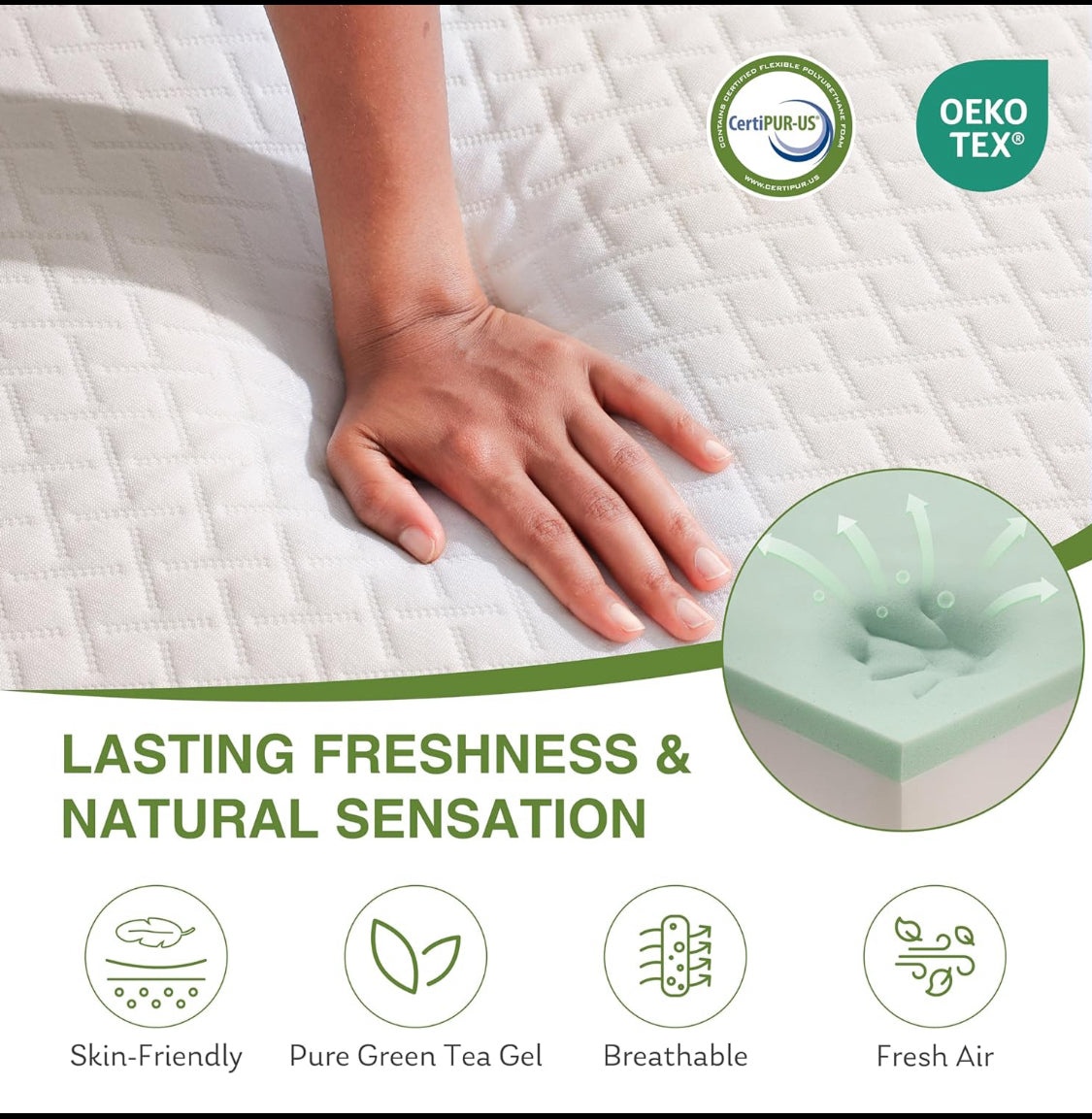New EGOHOME 6” Twin Memory Foam Mattress With Cooling Green Tea Gel, White