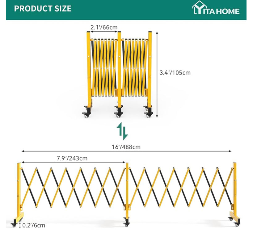 New Other YITAHOME 16ft Metal Expandable/Foldable Barricade Gate With Castors