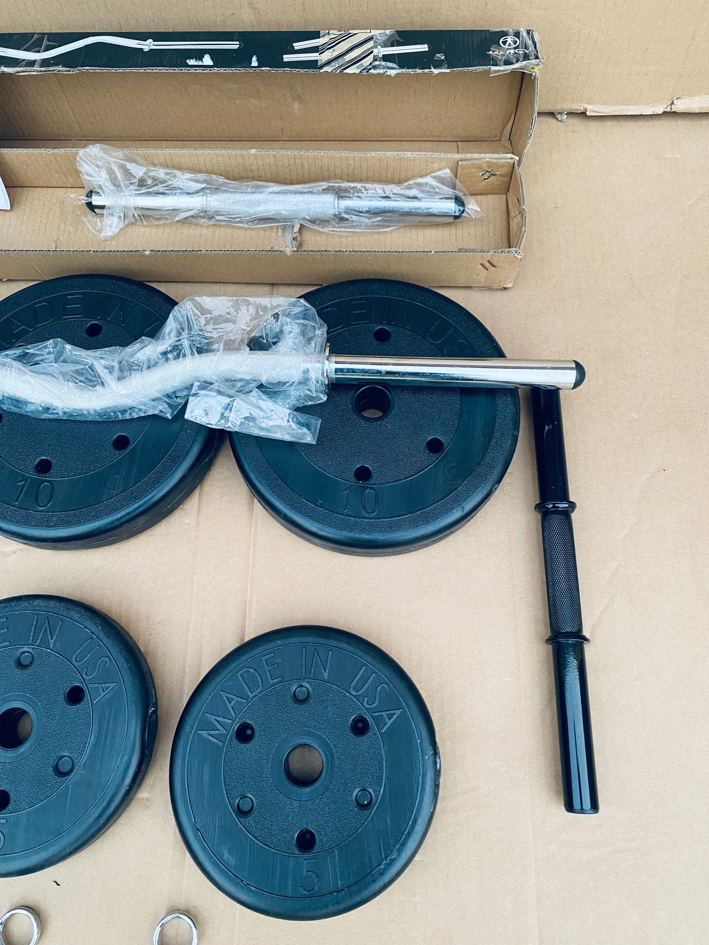 New Other (4) 10lb., (4) 5 lb. Weights, (4) Dumbbell Bars & (1) Curl Bar