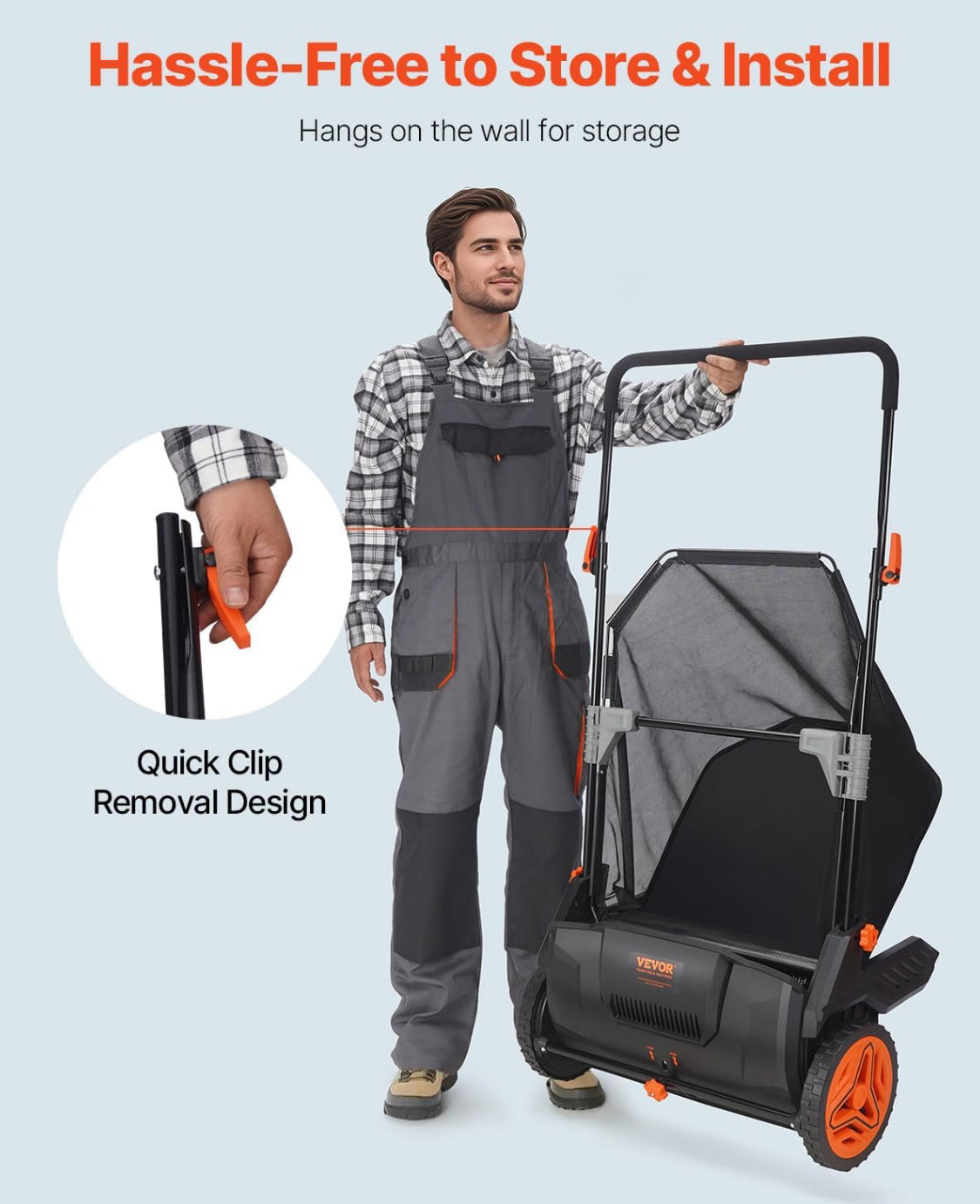 New Other Vevor 21” Push Lawn Sweeper For Leaves & Grass, Black/Orange