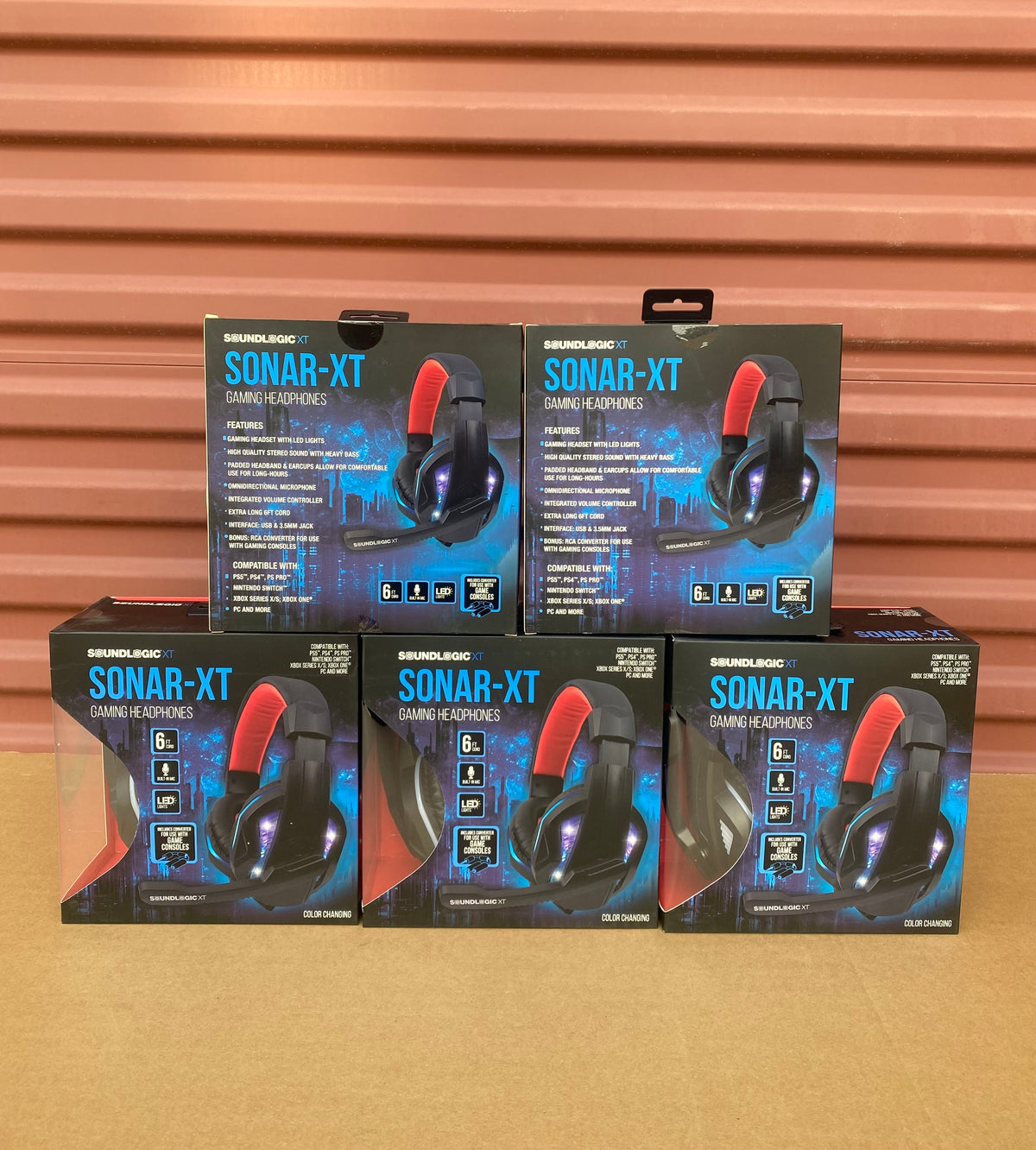 Lot Of 5 - New SoundLogic XT Sonar-XT LED Gaming Headphones With Microphone