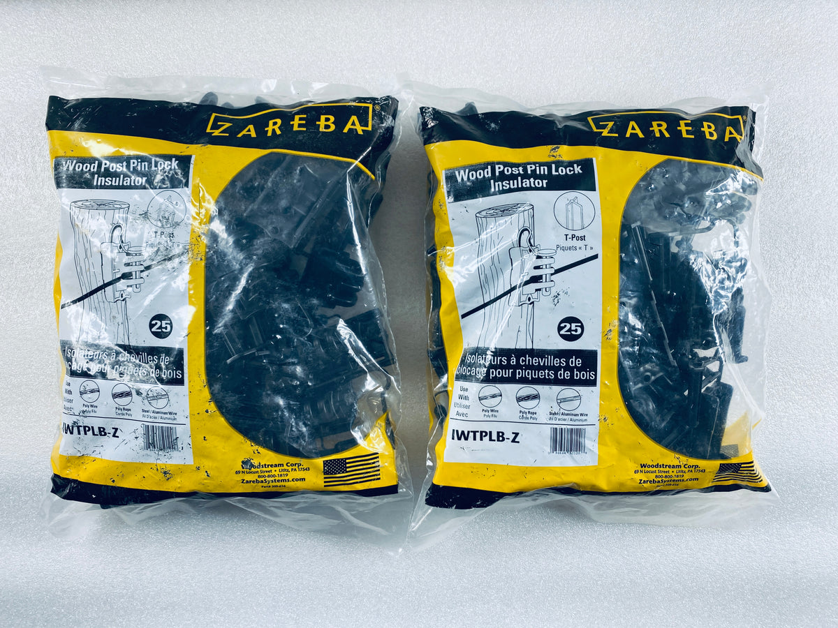 Lot Of 50 – New Zareba Wood Post Pin Lock Insulator, Black (25) Per Package