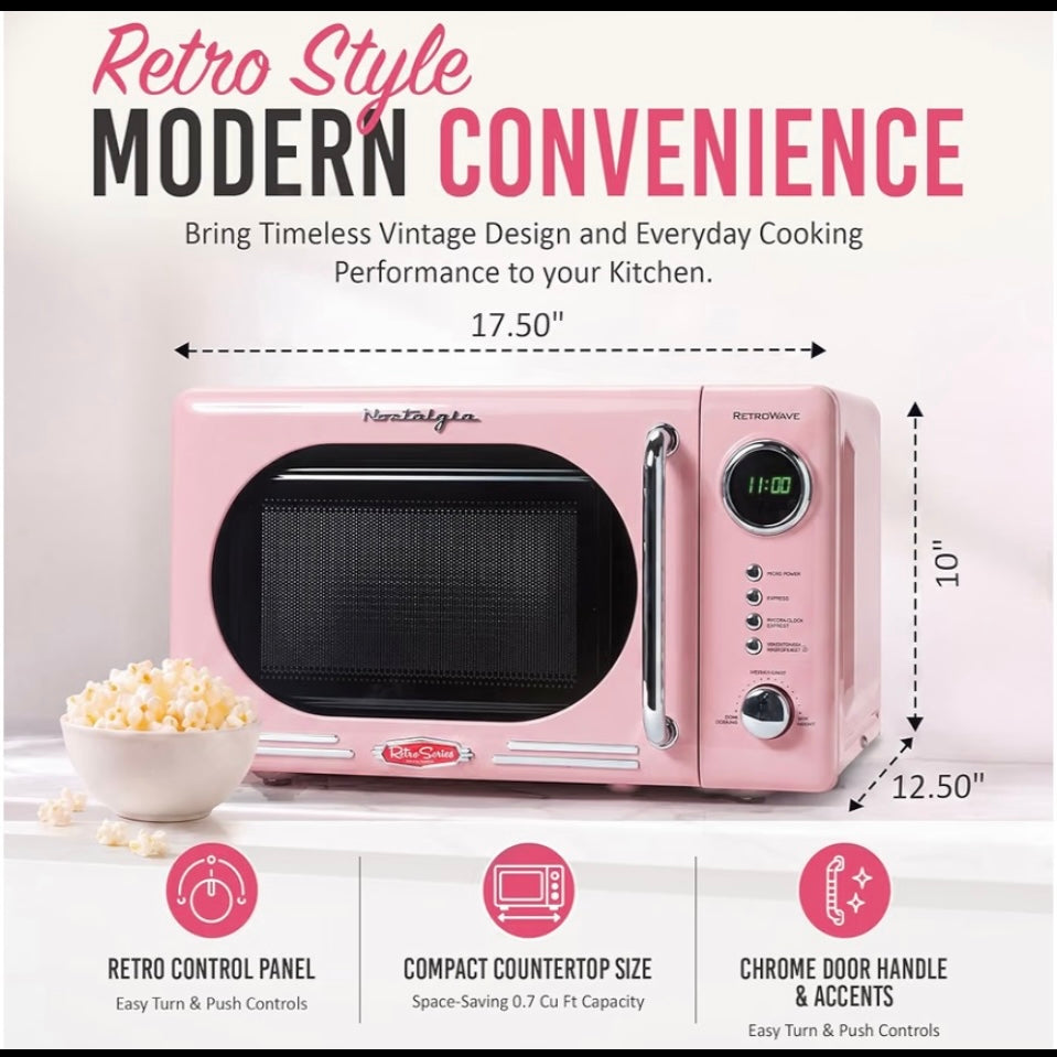 New Other Nostalgia 0.7 Cu. Ft. Retro Microwave, Pink