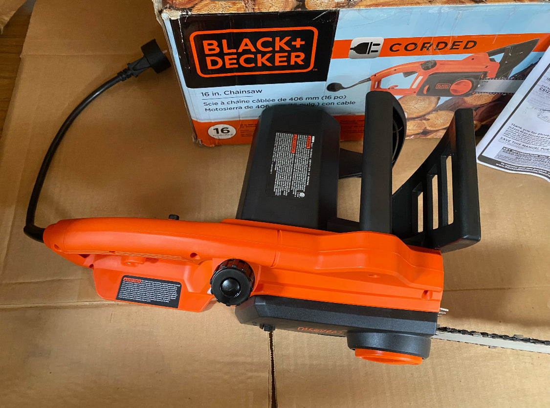 Like New BLACK+DECKER 12 Amp 16 in. Corded Electric Chainsaw, Black/Orange