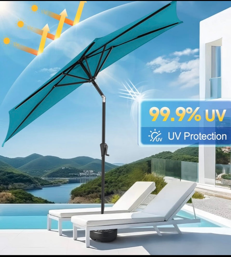 New Other Pure Garden Outdoor Half 9’ Patio Shade With Easy Crank & Tilt, Aqua Blue
