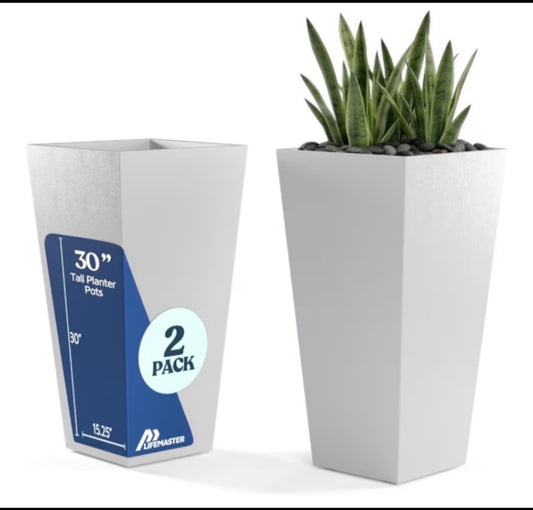New (Set Of 2) Lifemaster 30” Heavy-Duty Indoor/Outdoor Large Planters, White