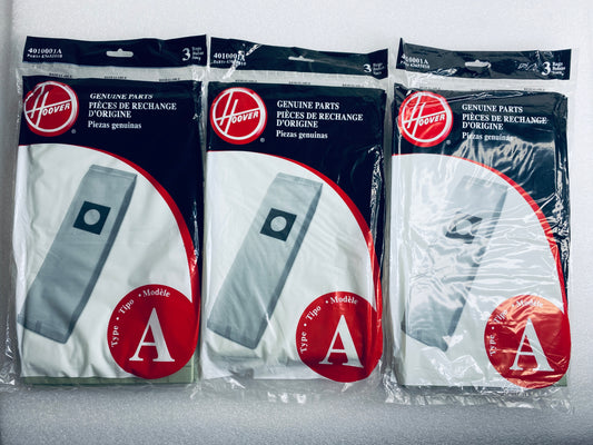 Set Of 9 New Hoover Type A "Genuine Parts" Vacuum Cleaner Bags 4010001A/43655010