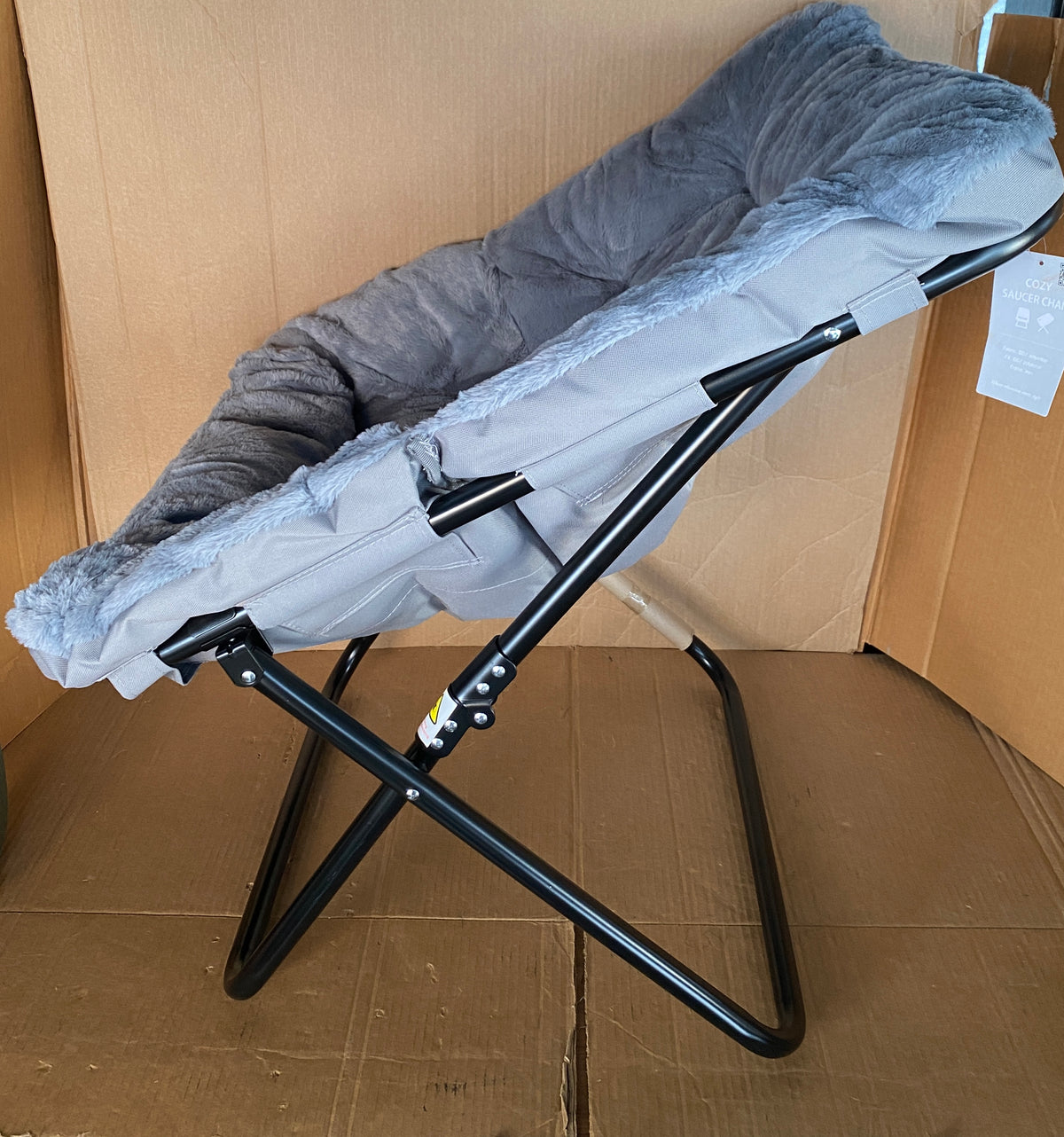 New Open Box DUMOS Soft Faux Fur Folding Lounge Chair, Gray