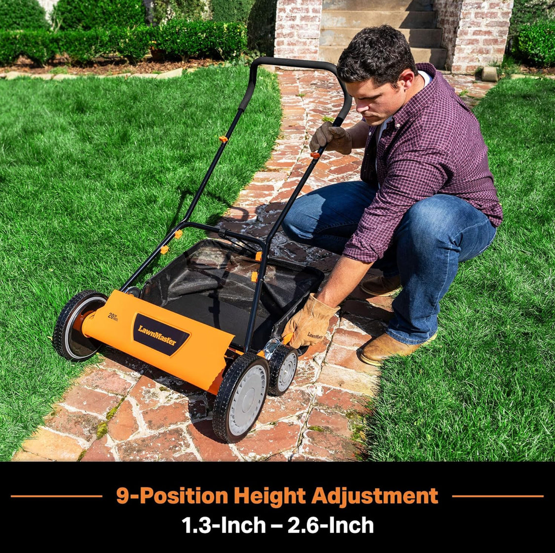 LawnMaster 20” 5-Blade Push Reel Lawn Mower, Orange/Black
