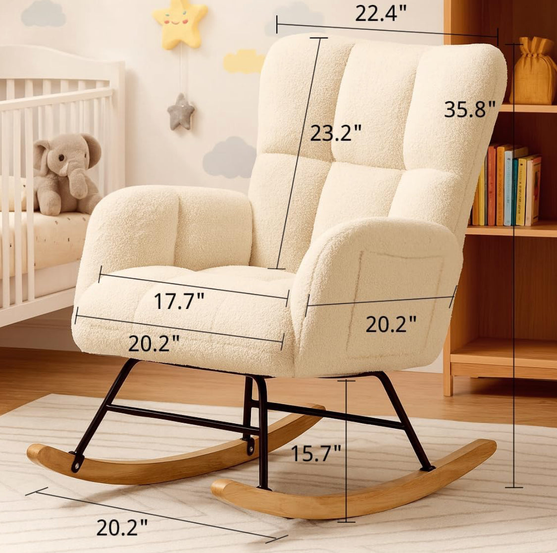 New Other COMHOMA Nursery Teddy Upholstered Glider Rocking Chair W/ Side Pockets