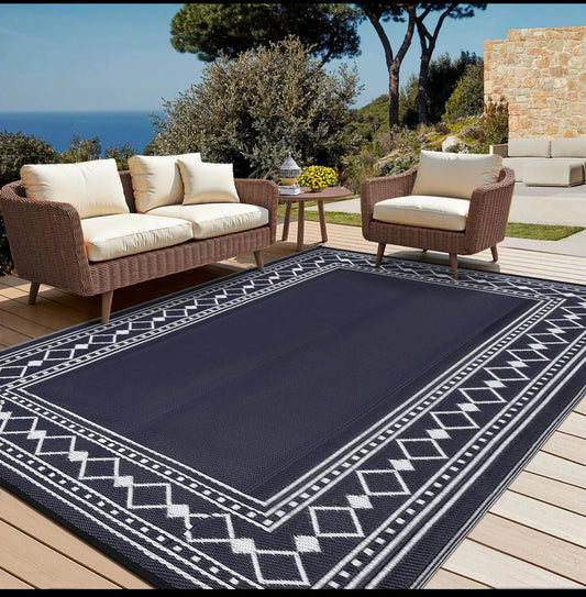 New Open Box Garvee 9’ x 18’ Outdoor Foldable Reversible Plastic Straw Rug
