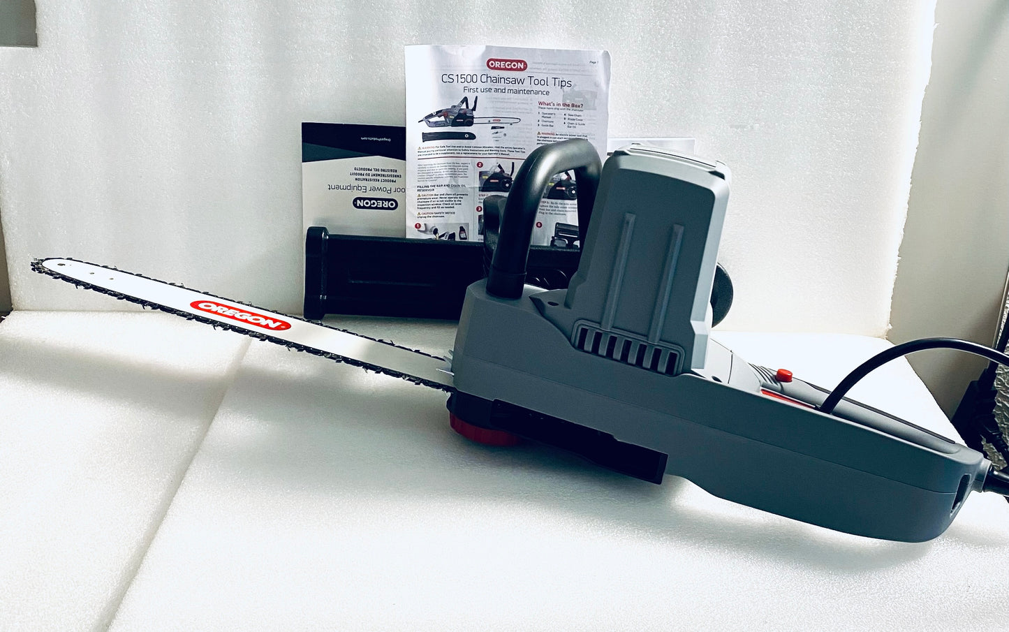 New Open Box Oregon CS1500 Self-Sharpening Electric Chain Saw With 18” Bar