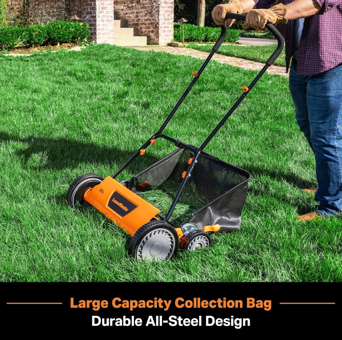 LawnMaster 20” 5-Blade Push Reel Lawn Mower, Orange/Black