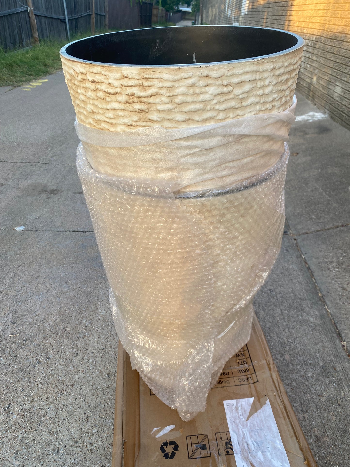 Set of 2 - New Worth 9 Gallon Tall Round Planters 14" Dia x 21" H, Beige