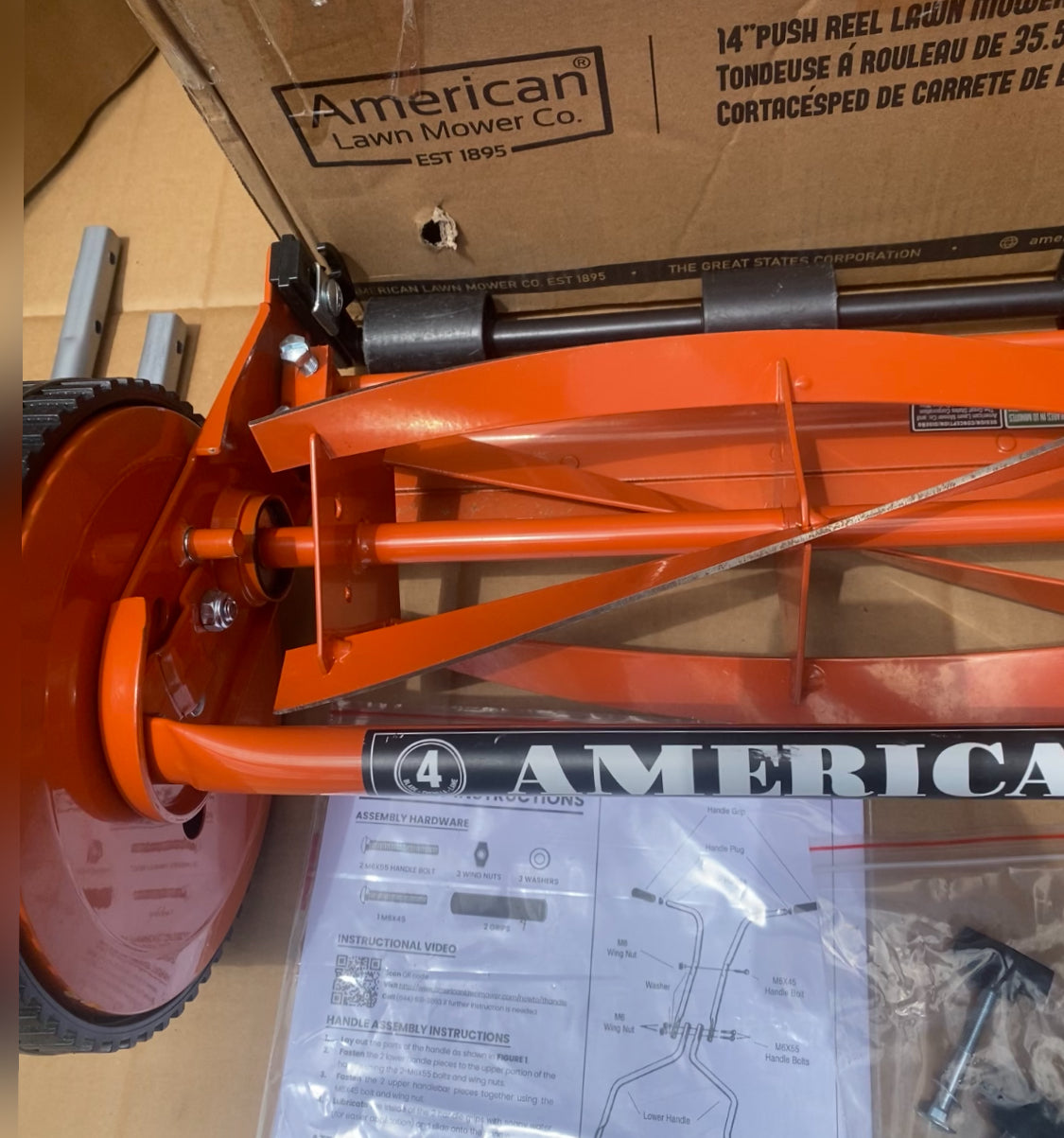 American Lawn Mower Company 14-Inch 4-Blade Push Reel Lawn Mower, Red