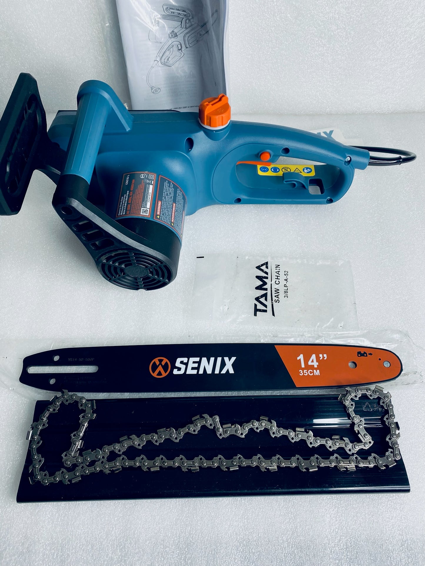 SENIX 14” Corded 10 Amp 3/8 Chain Pitch Electric Chainsaw, CSE10-L